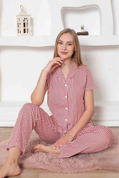 monox Set de pijamale pentru femei, cu mâneci scurte, cu nasturi în față, din lycra