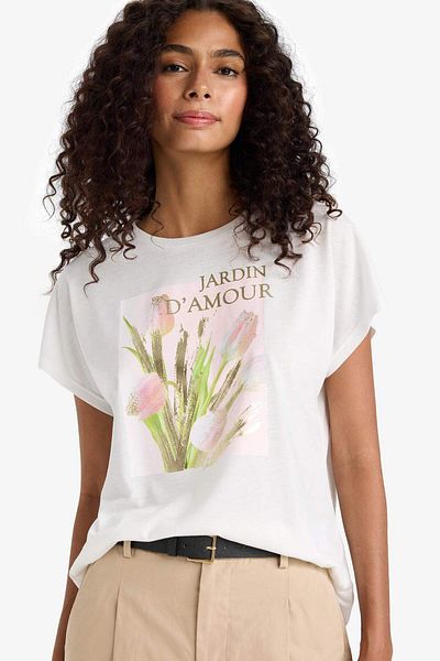 DeFacto Crew Neck Floral Short Sleeve T-Shirt F7873Ax25Au