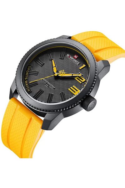 Naviforce Men's Black and Yellow Sports Watch with Durable Rubber Strap Quartz Analog Wristwatch