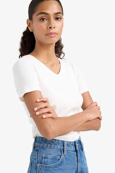 DeFacto Slim Fit Slim Fit V-Neck Basic Plain Rib Short Sleeve T-Shirt I1080Az25Au