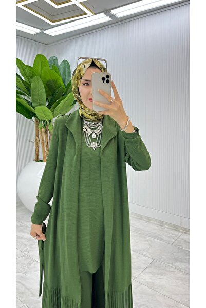 MB MODABERARDİ Pliseli Kap, İçlik ve Pantolonlu Kadın Üçlü Takım