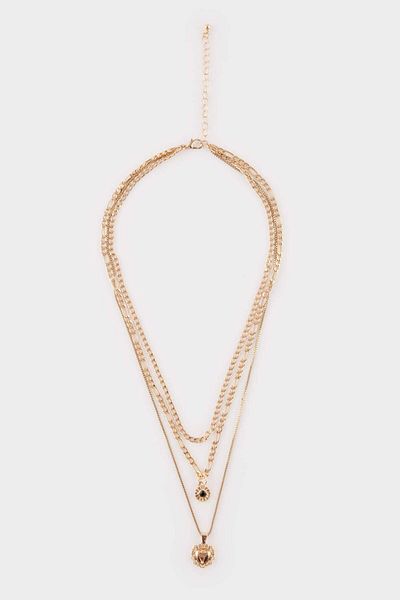 DeFacto Women's 3-Piece Black Stone Gold Necklace F1313Axns