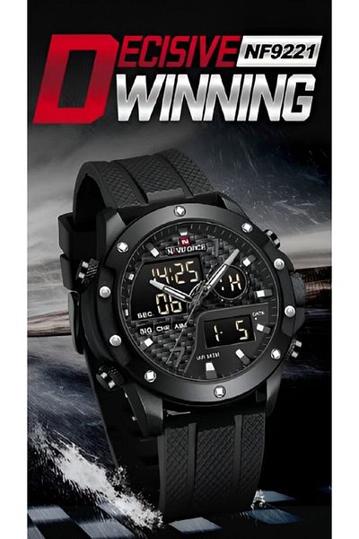 Naviforce Men's Analog-Digital Sports Watch – Black, Dual Display, Water Resistant, Chronograph & Alarm