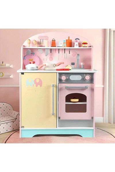 Rally Wooden Japanese Style Girls Kitchen Toy Set - Lights & Realistic Sounds, Pink, 79×56×29 cm
