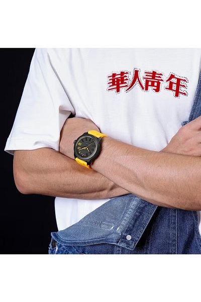 Naviforce Men's Black and Yellow Sports Watch with Durable Rubber Strap Quartz Analog Wristwatch