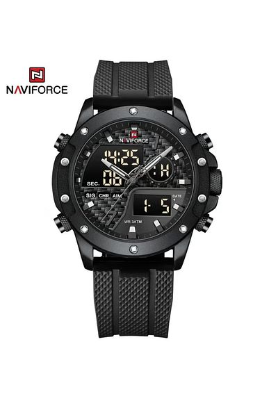 Naviforce Men's Analog-Digital Sports Watch – Black, Dual Display, Water Resistant, Chronograph & Alarm