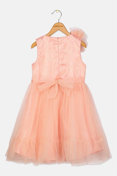 Luna Moon Kids Girl Textured Partywear Dress, Peach