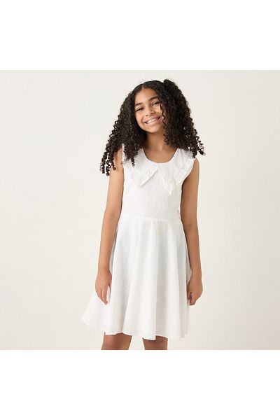 ELIGO All-Over Embroidered Sleeveless Dress with Peter Pan Collar