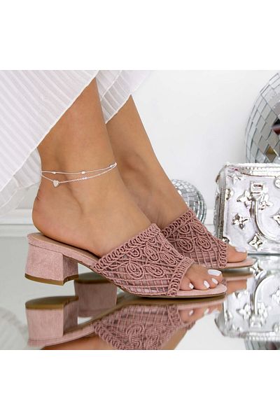 mei Women's Heeled Slippers 3ZYT9 Pink | Mei