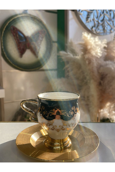 ACAR Metal Tabaklı Siyah Motifli Lüks Fincan TAKIMI