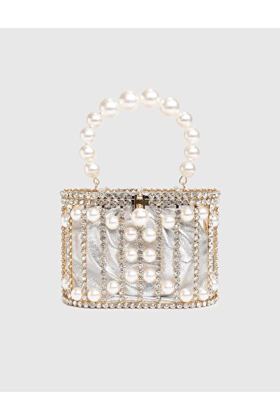 İLVİ Velenje Gümüş Renk Taşlı Kadın Portföy Çanta