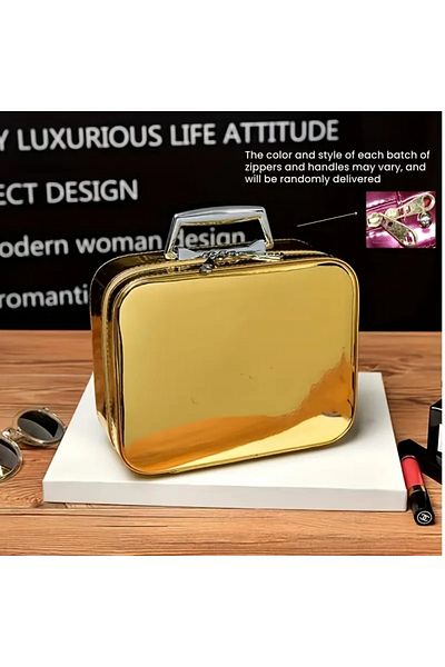 GEMME Gm10010 Gold Color Shiny Mirrored Makeup Bag – Size L (20X25 cm)