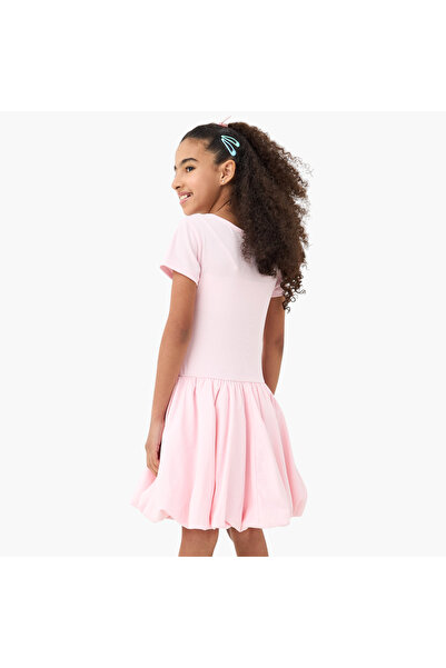 Juniors Ribbed Balloon Dress with Short Sleeves