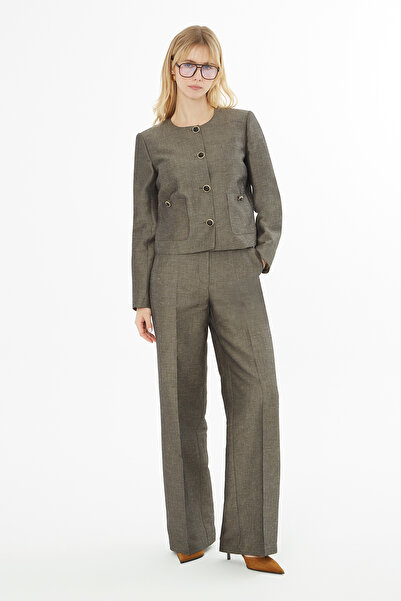 GİZİA Yakası Zincirli Ceket Ve Palazzo Pantolonlu Gri Takım