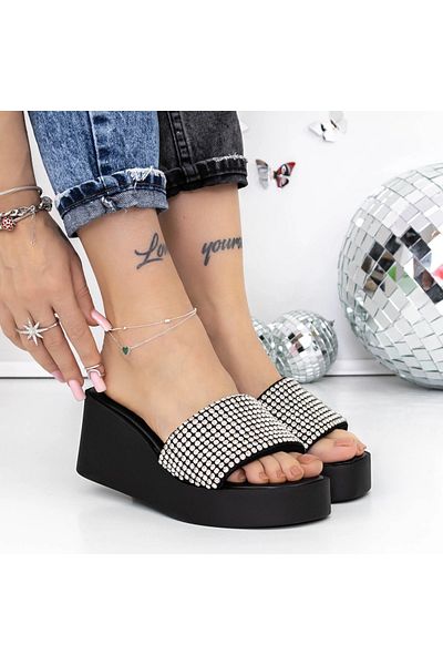 mei Women's Platform Slippers 3GZ52 Black-White | Mei