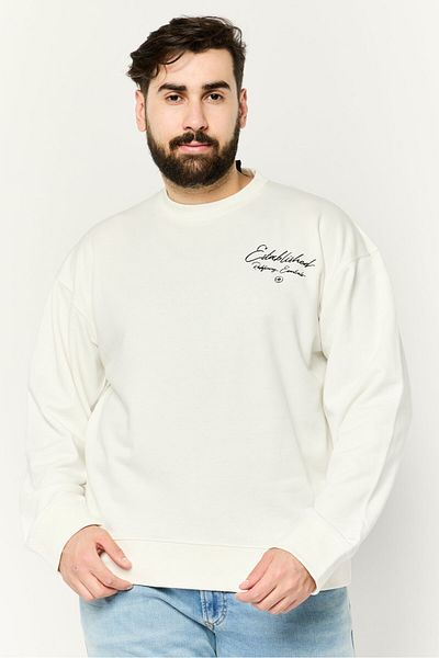 Established Redefining Essentials Men Crew Neck Long Sleeves Brand Logo Sweatshirt, White