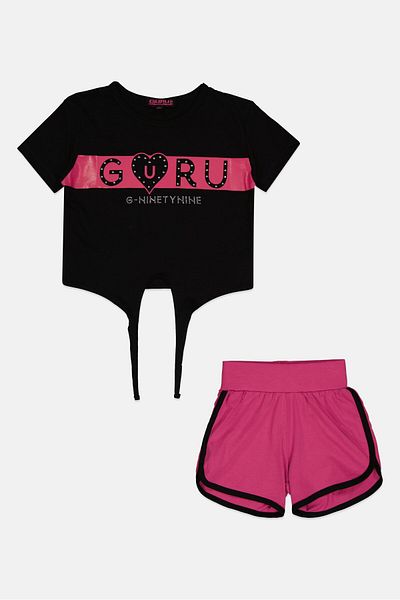 Guru 99 Toddlers Girl 2 Pieces Graphic Print Top And Bottom Set, Multicolor