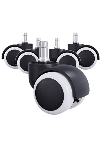 AB HOMES Set of 5 Wheels for Office Chair, AB HOMES, 2.5 inch Transparent, 11mm Shaft, Model with Brake, Blac