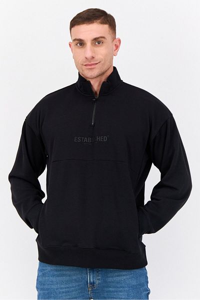 Established Redefining Essentials Men High Neck Long Sleeve Solid Sweatshirt, Black