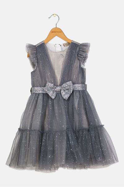 Luna Moon Toddlers Girl Textured Party Gown Dress, Grey
