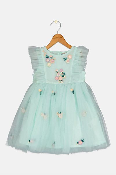 Luna Moon Toddlers Girl Embroidered Dress, Turquoise