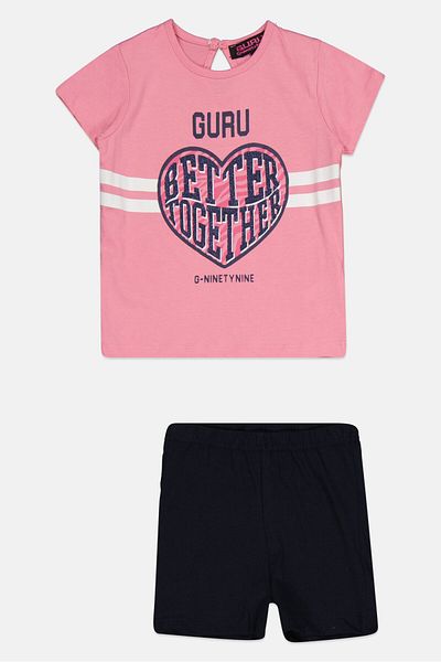 Guru 99 Toddlers Girls 2 pieces Graphic Print T-shirt And Short Set, Multicolor
