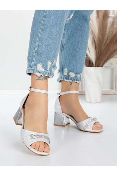 mei Sandale Dama cu Toc Gros 5GZ58 Argintiu | Mei