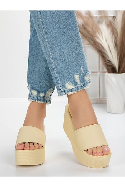 mei Women's Platform Slippers 5WL6 Light Yellow | Mei