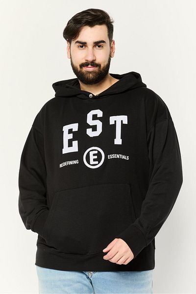 Established Redefining Essentials Men Hooded Long Sleeve Embroidered Sweatshirt, Black