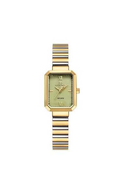 Naviforce Women's Luxury Rectangular Watch Gold & Green Stainless Steel Waterproof Elegant Design