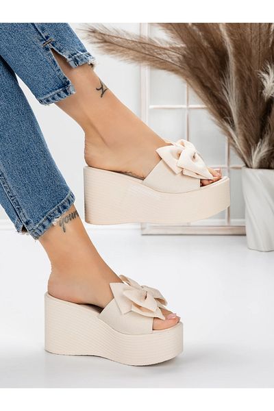 mei Women's Platform Slippers 5WL8 Beige | Mei
