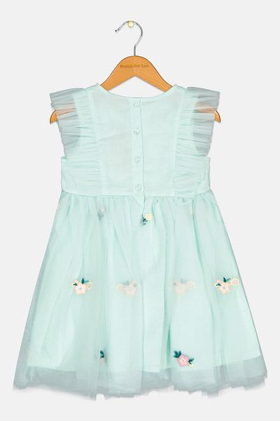 Luna Moon Kids Girl Embroidered Dress, Light Turquoise