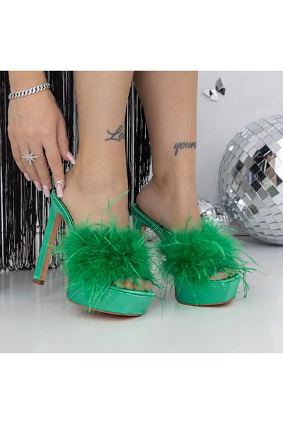 mei Women's Slippers with Thin Heels 3NE7 Green | Mei