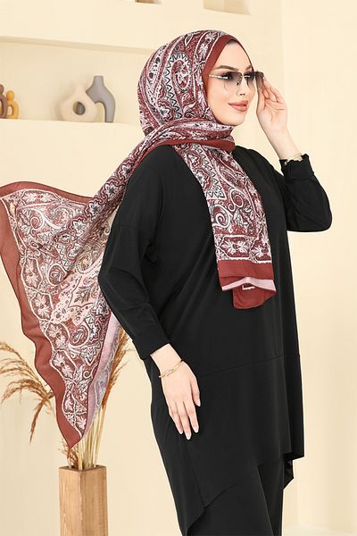 ModaMerve Σειρά μαλακών σαλιών με σχέδια 204MDI1146-M Claret Red
