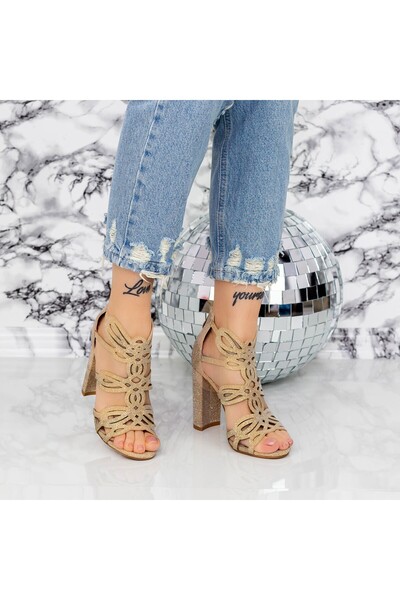 mei Sandale Dama cu Toc gros 2XKK92 Champagne Mei