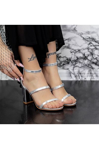 mei Sandale Dama cu Toc gros 2XKK38 Argintiu Mei