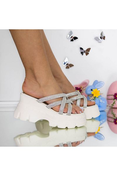 mei Women's Platform Slippers 3WL211 White | Mei