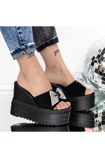 mei Women's Platform Slippers 3AW313 Black-White | Mei
