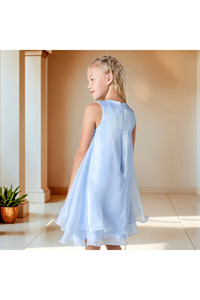 Juniors Ruffle Detail Sleeveless Dress with Round Neck and Zip Closure