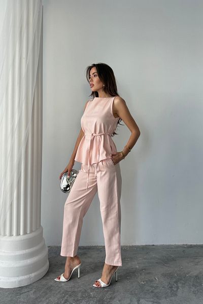 Modayakamoz Linen Bluz - Pants Suit Fabric - Powder