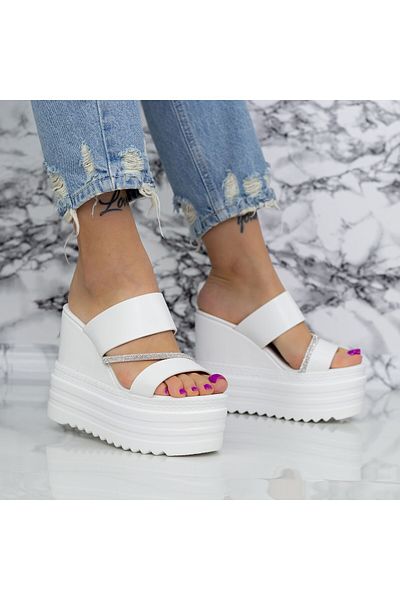 mei Women's Platform Slippers 2WL116 White Meli