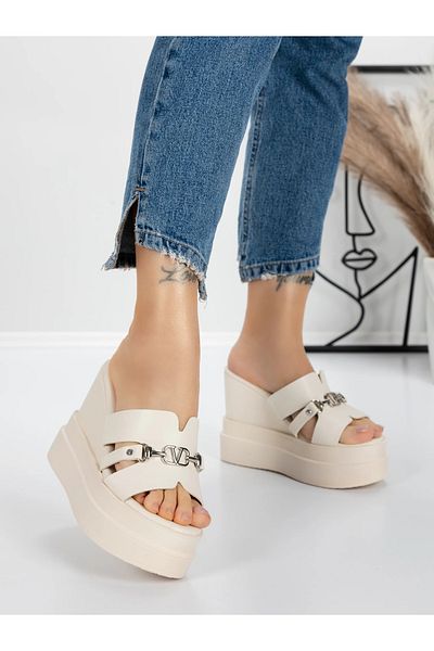 mei Women's Platform Slippers 5WL60 Beige | Mei