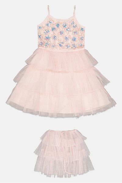 Luna Moon Kids Girl 2 Pieces Textured Party Gown Dress, Pink