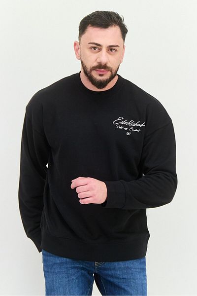 Established Redefining Essentials Men Crew Neck Long Sleeves Brand Logo Sweatshirt, Black