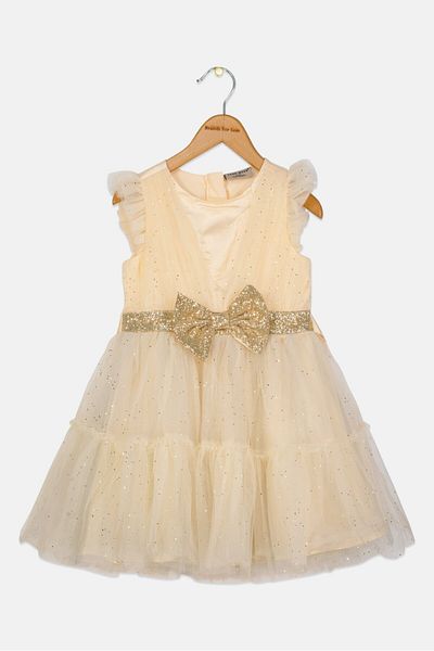 Luna Moon Kids Girl Textured Party Gown Dress, Dark Cream