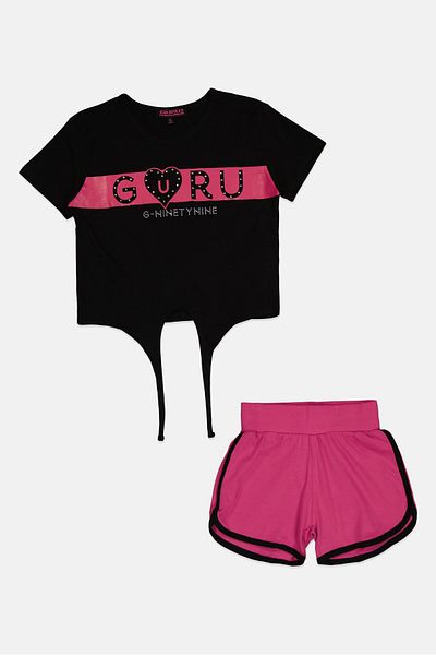 Guru 99 Kids Girl 2 Pieces Graphic Print Top And Bottom Set, Multicolor
