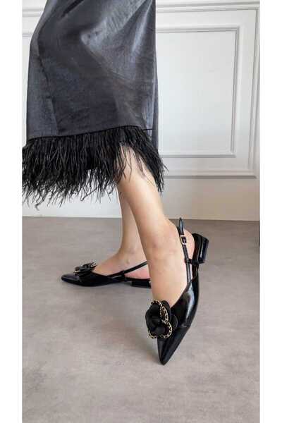 M&B Chain Detail Women's Ballet Shoes Large Size 2 cm Heel between 36 43