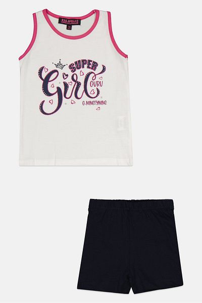 Guru 99 Toddlers Girl 2 Pieces Graphic Print Sleeveless Top And Short Set, Multicolor