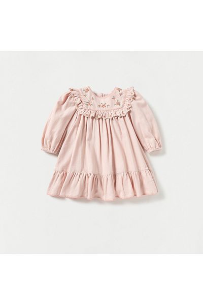 giggles Floral Embroidered Long Sleeves Dress with Tights