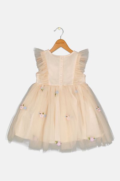 Luna Moon Kids Girl Embroidered Dress, Beige